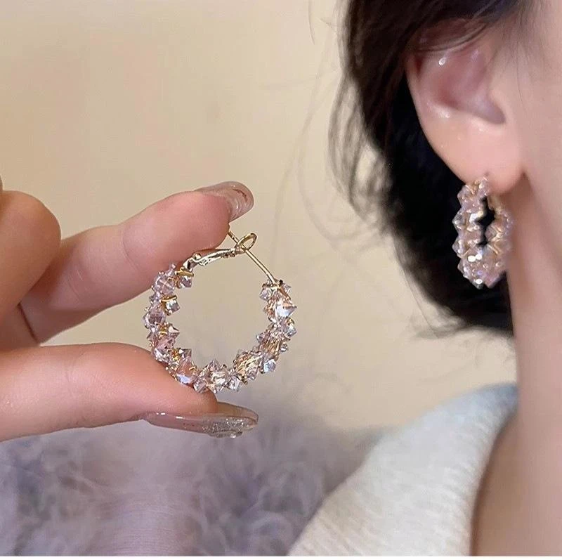 铜合金锆石耳饰 (C011)爆闪锆石圈圈耳耳钉轻奢高级时尚气质耳饰