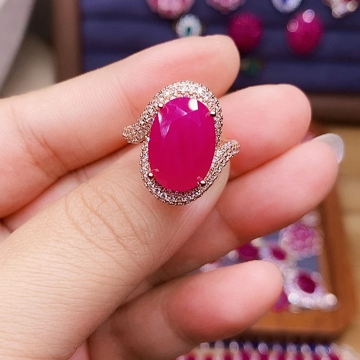 戒指银S925镶嵌红宝石