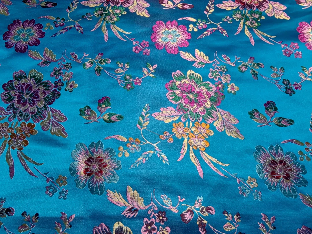 高档海棠花织锦缎布料古装汉服唐装旗袍服装面料