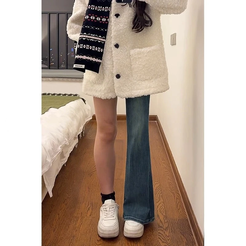 复古高腰微喇牛仔裤女夏季胖mm弹力大码梨形身材显瘦马蹄裤子