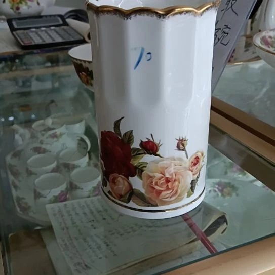 新疆西藏包邮骨质瓷金秋玫瑰手工拍金大容量筷子筒