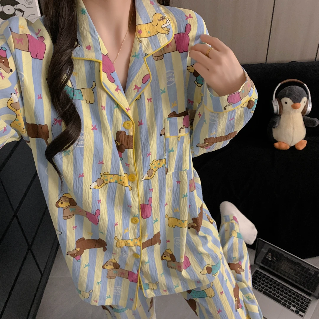 眼镜狗睡衣女春秋季长袖云朵棉2025新款甜美少女超柔软家居服套装