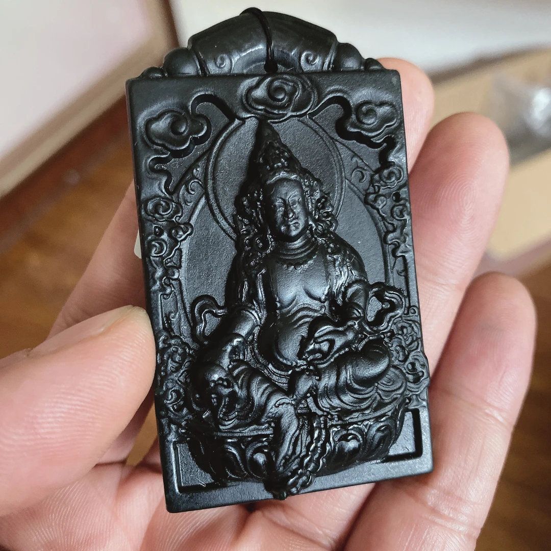 天然缅料A货 钢琴黑黄财神挂件696