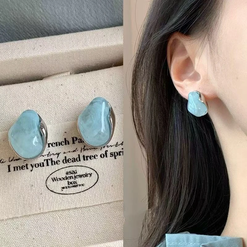 铜合金耳饰 夏日冰薄荷蓝简约不规则耳饰 F237