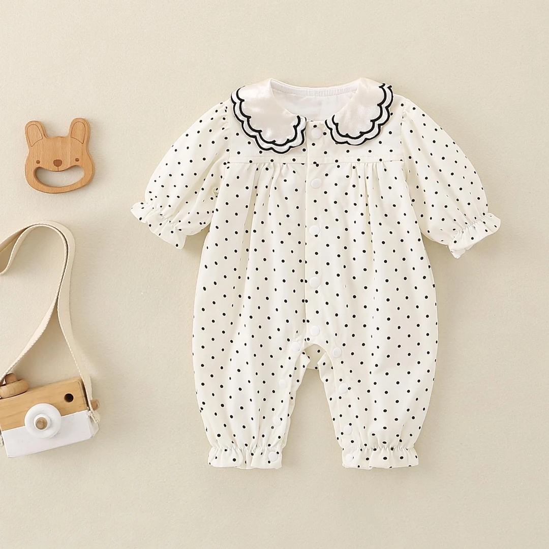 秋款（双层）波点简约闭档哈衣连体衣外出服哈衣宝宝婴儿儿童衣服