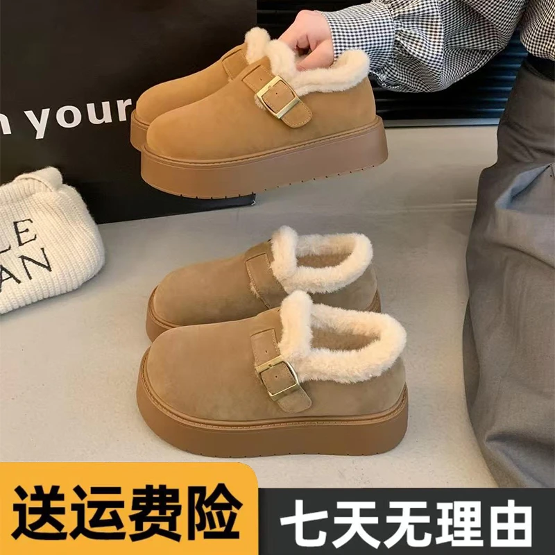 厚底秋冬鞋子女款外穿保暖勃肯鞋2025新款爆款毛毛鞋加绒棉鞋冬鞋