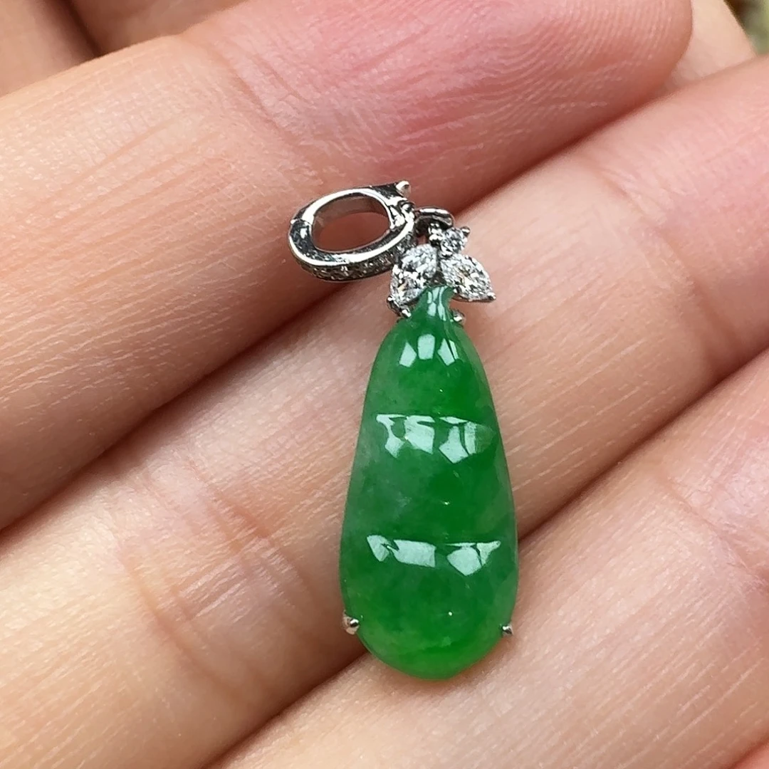 翡翠18K金镶嵌吊坠(不含链)