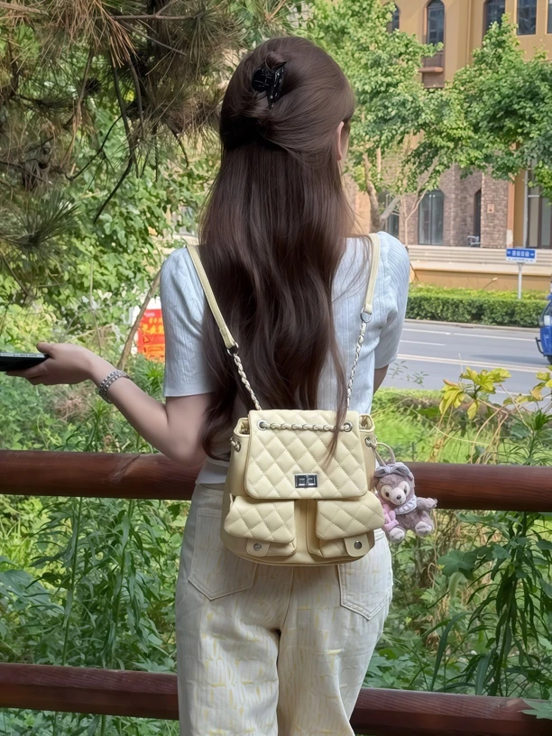 【美美子&Mia】韩式包盖链条式学院风双肩包小香风鱼子酱系列