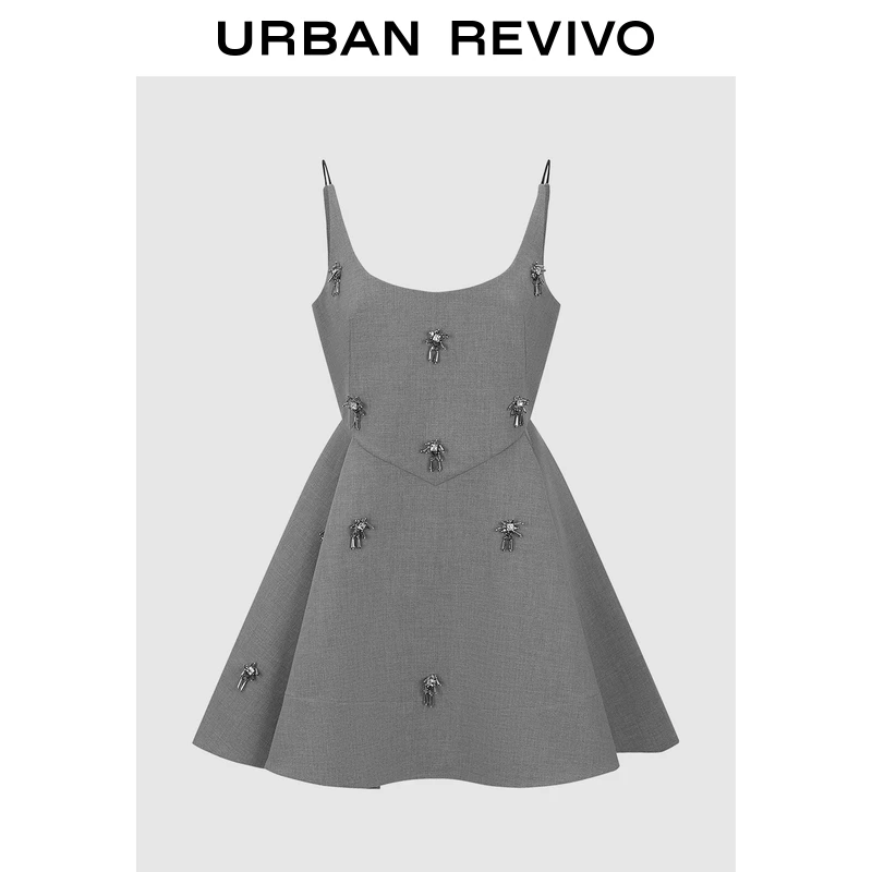UR2025秋季新款女装魅力气质设计感钻饰收腰连衣裙UWG750221