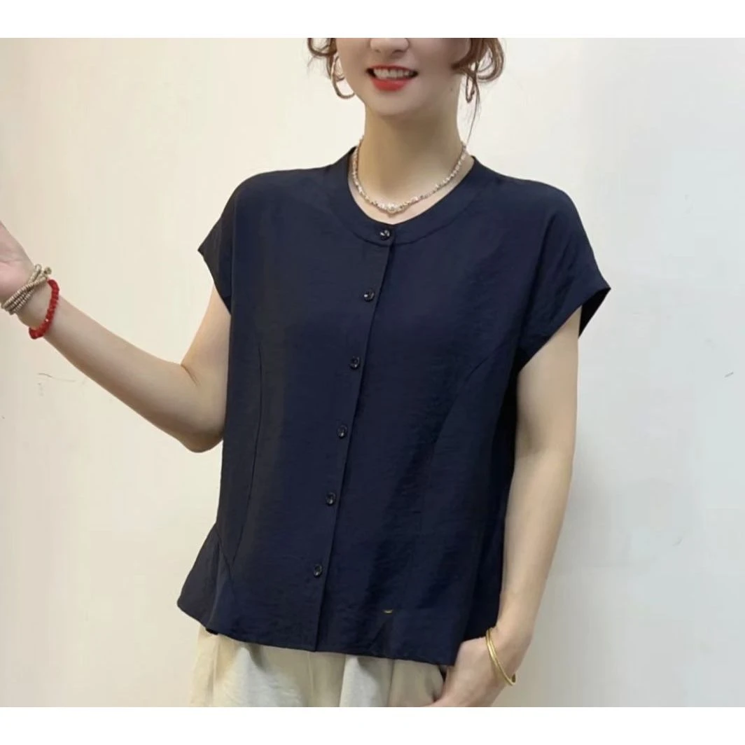 2025夏季新款纯色复古百搭宽松显瘦减龄百搭气质圆领纯色T恤短袖