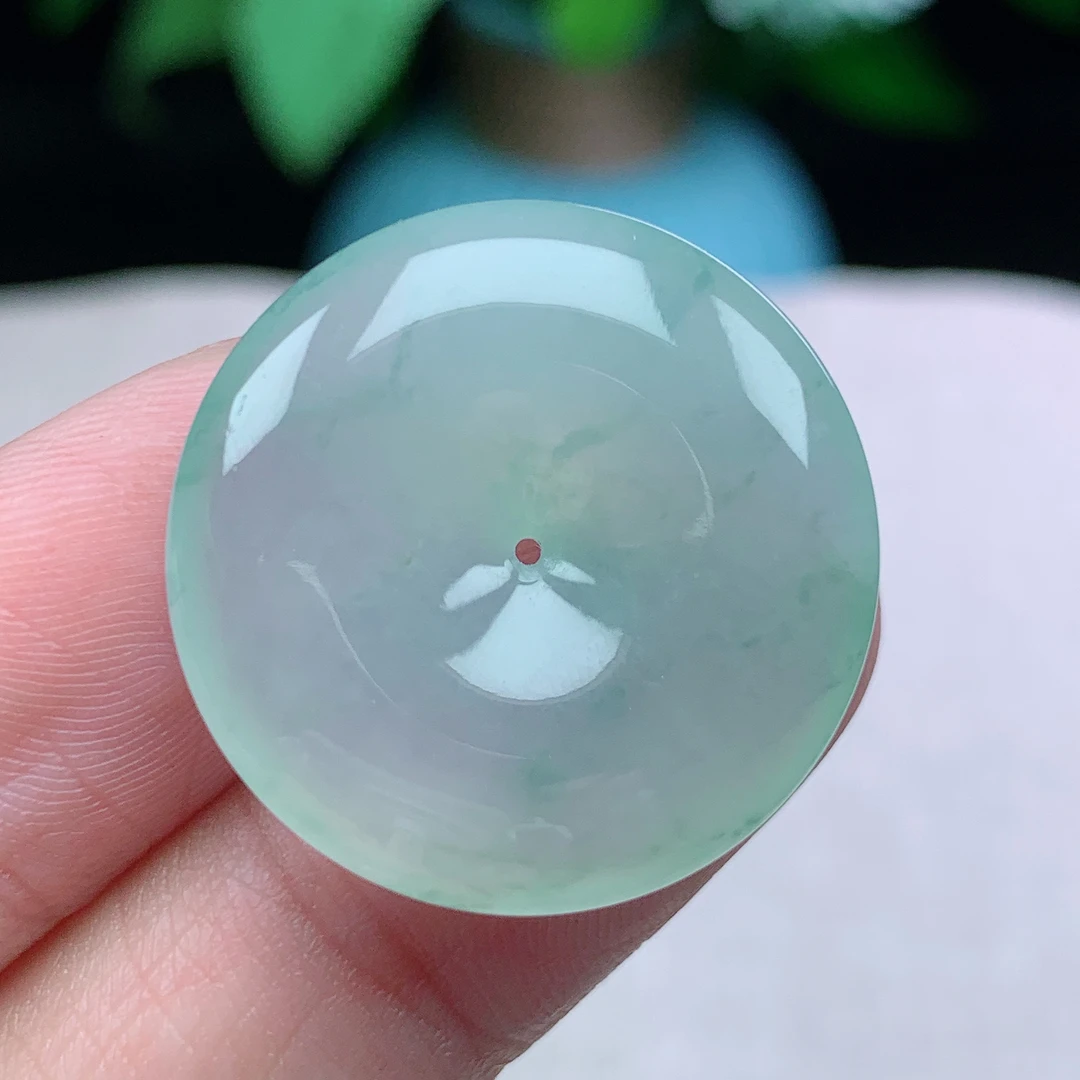 l缅甸天然翡翠A货25.6-5.5玉石老坑冰种飘花平安扣吊坠冰透百搭