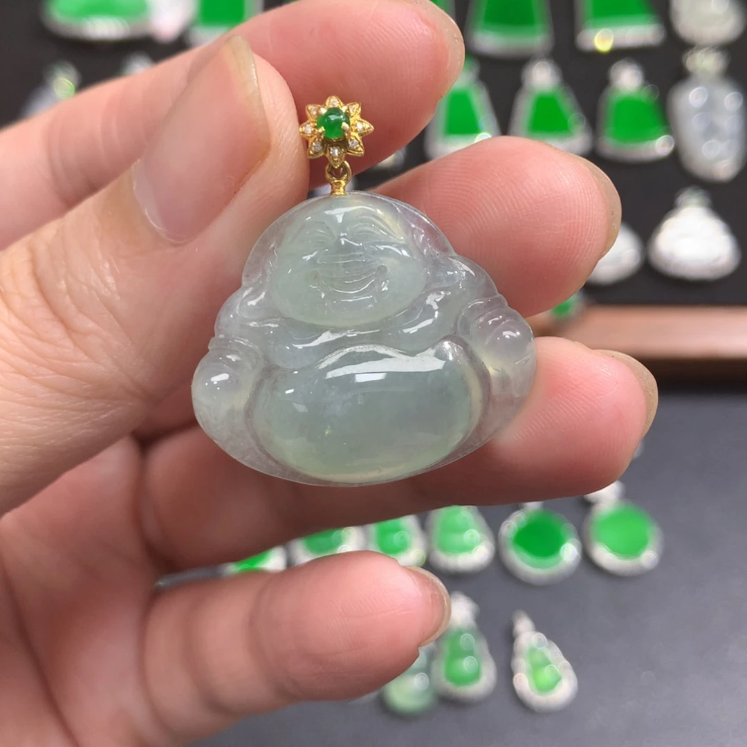 翡翠18K金镶嵌吊坠(不含链)