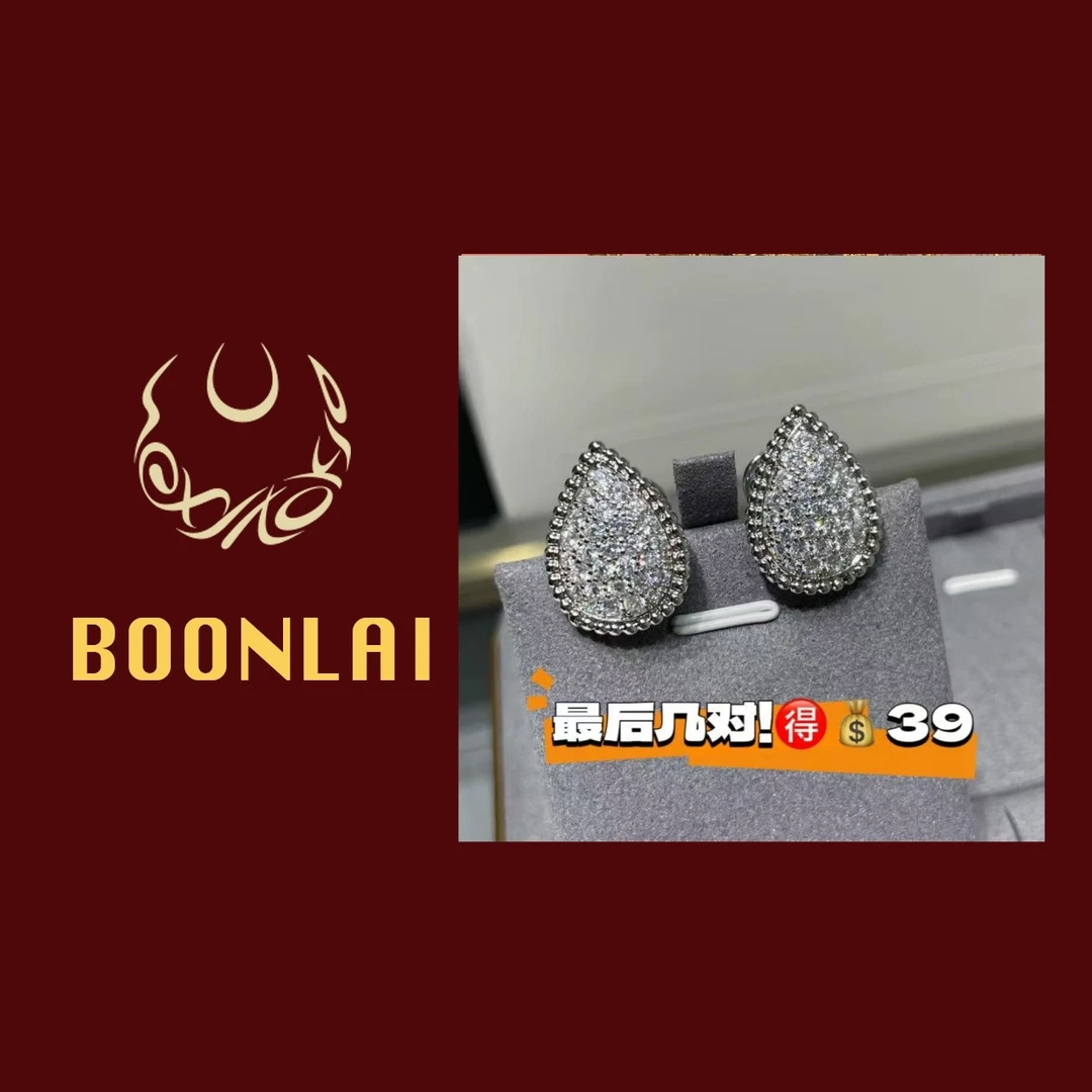 铜合金莫桑石耳饰 Boonlai 法式高级复古满镶水滴简约耳环1436