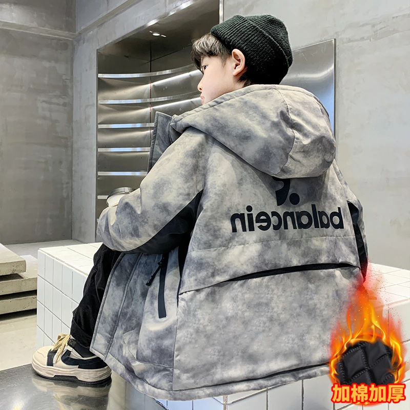 童装男童外套秋冬款2025新款中大童男孩冬季加绒派克服青少年冬装