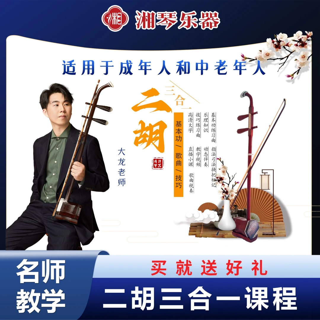 湘琴音乐二胡基本功技巧歌曲三合一课程大龙老师线上快速入门