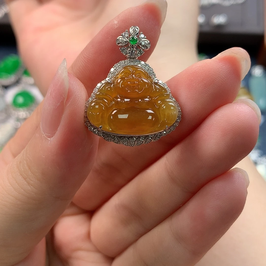翡翠配石蜜糖冰黄佛公
