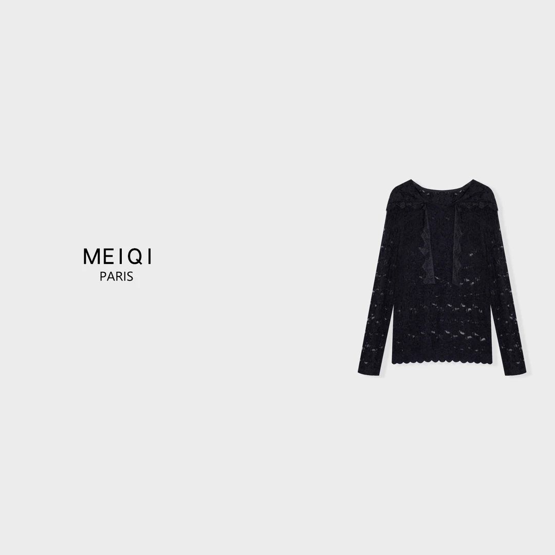 MeiQi 走泡菜帼！巨温柔！法式连帽蕾丝花边女时尚打底针织衫A3628