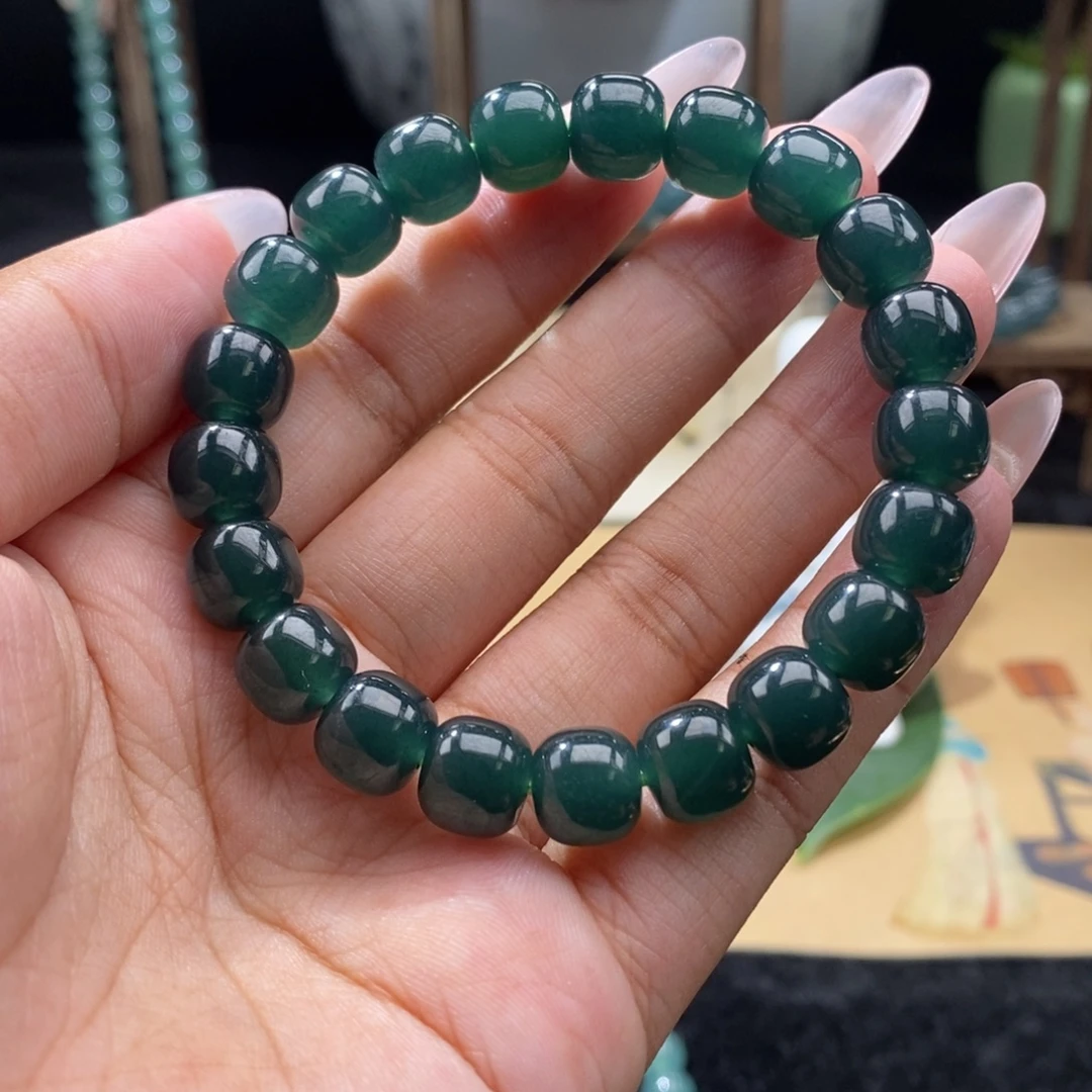 蜜***福未镶嵌手链翡翠卡9.7mm墨蓝绿