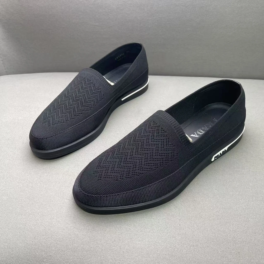 99新 Prada/普拉达 黑色编织面中底logo休闲百搭一脚蹬 40码