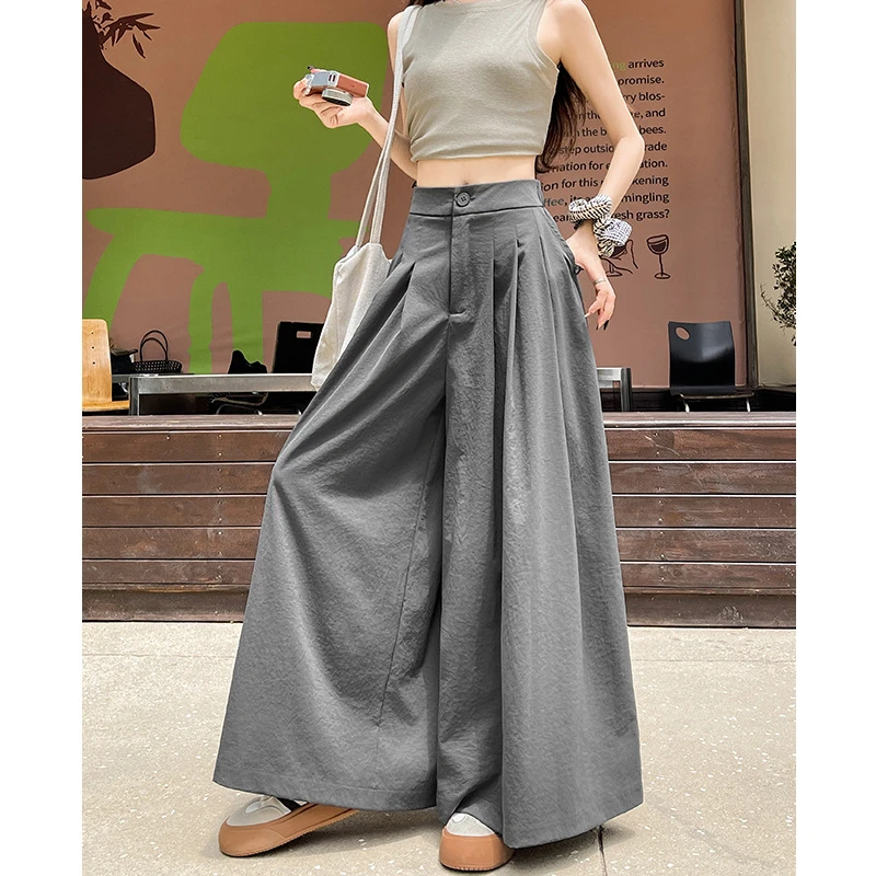 灰色山本裙裤女夏季2025年新款高腰宽松显瘦百褶西装裤休闲阔腿裤