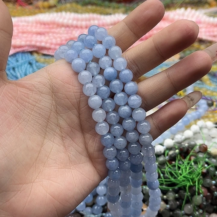 玛瑙/玉髓未镶嵌珠宝半成品一条8mm左右海蓝宝