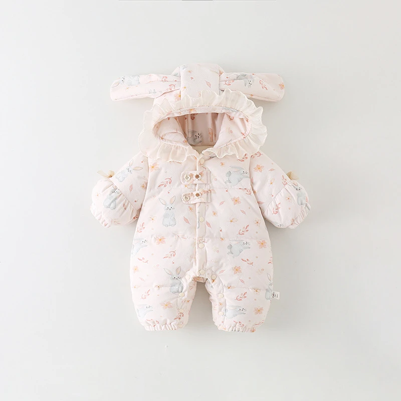 宝宝爬服冬季夹棉棉衣婴幼儿可爱连体衣周岁生日礼服婴儿加厚保暖