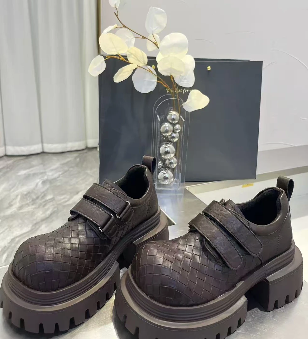 唐小肉修面皮厚底法式圆头皮鞋中口单鞋休闲乐福鞋7801-17