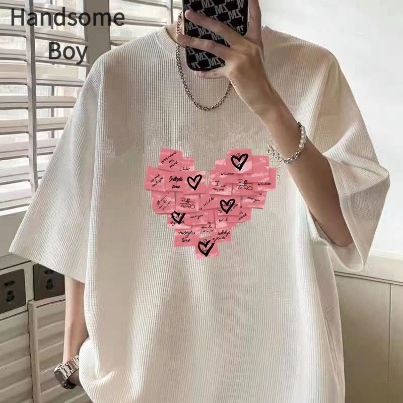 秋季半袖宽松潮流ins大码休闲学生港风印花韩版卡通小众圆领五分