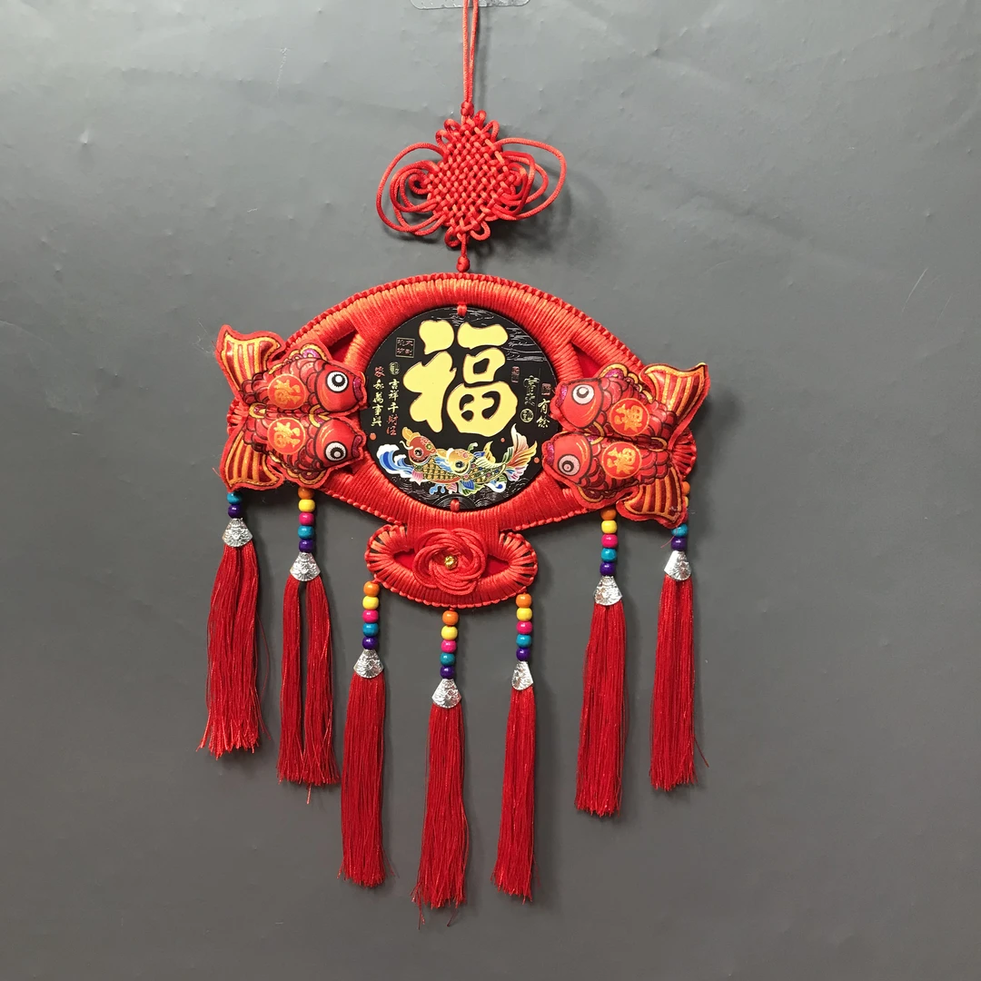 【小号55cm*30cm】扇形福鱼桃木中国结新春挂件