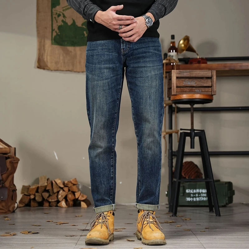 美式经典直筒牛仔裤男款修身2025年早春爆款水洗百搭柔软微锥裤