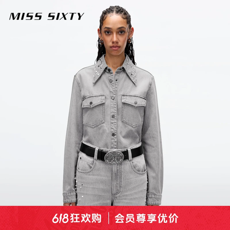 【商场同款新品】Miss Sixty25春新款牛仔衬衫工装钉钻欧若假日风
