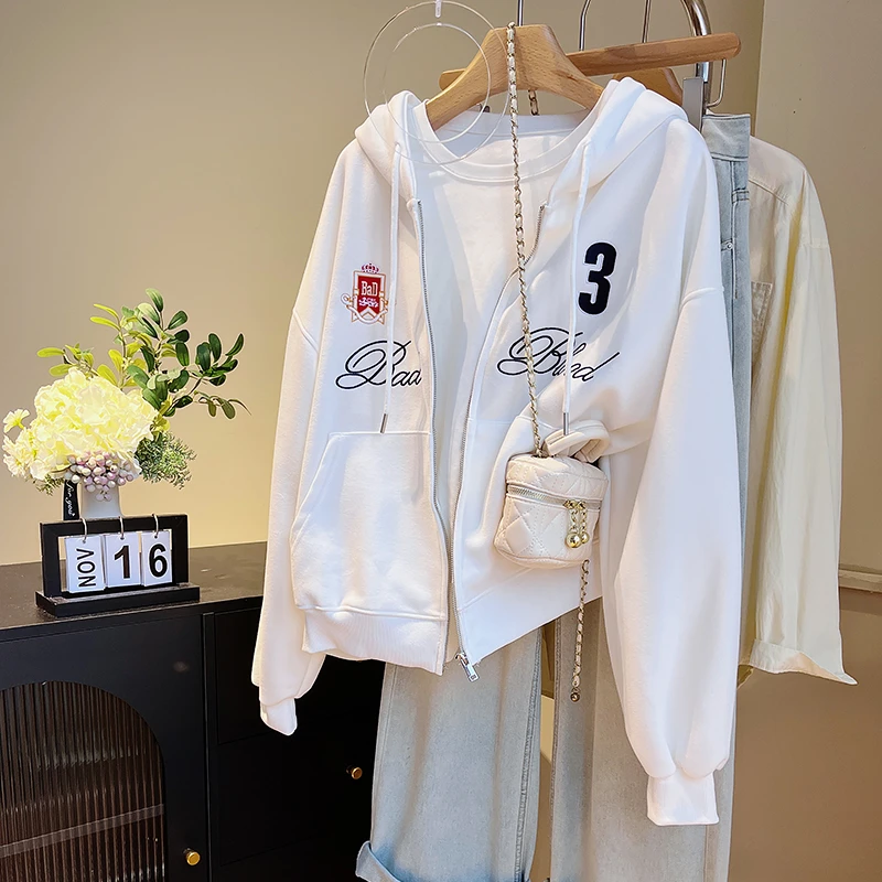 美式复古小众字母拉链开衫卫衣女秋冬2025新款小个子时尚休闲外套