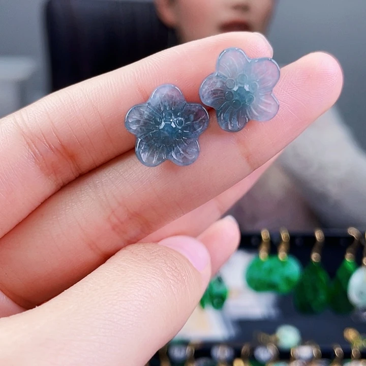 翡翠耳饰银S925镶嵌饰品