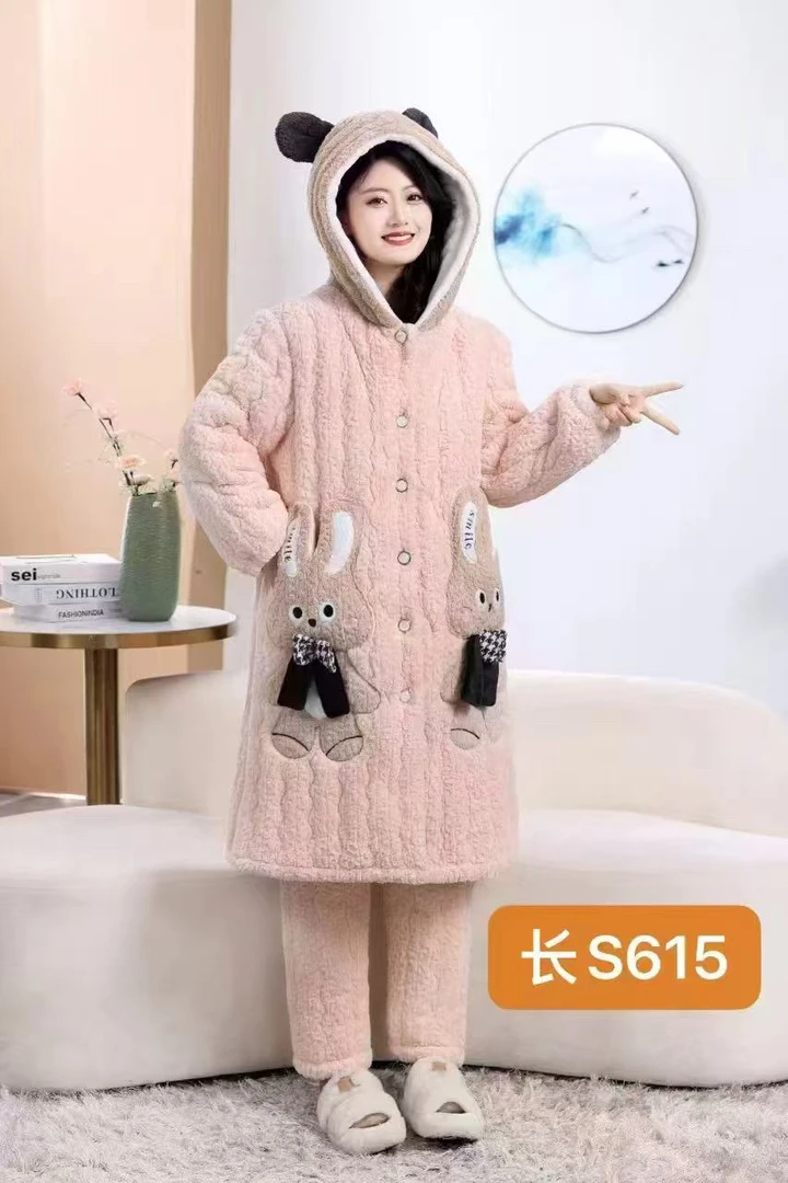 S615冬季保暖家居服百搭连帽时尚套装