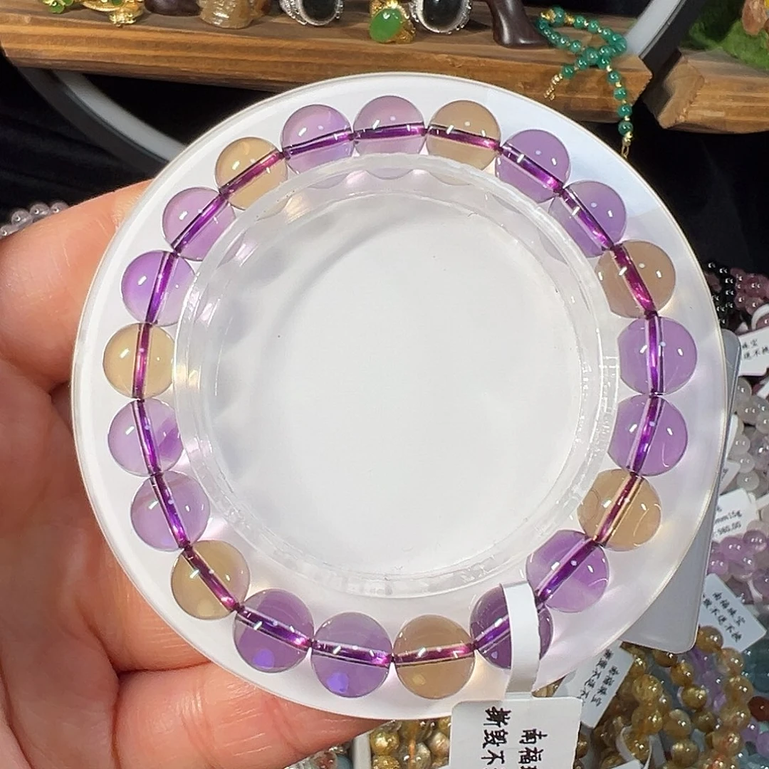 水晶手串未镶嵌巴西紫黄晶9mm透体单圈手串