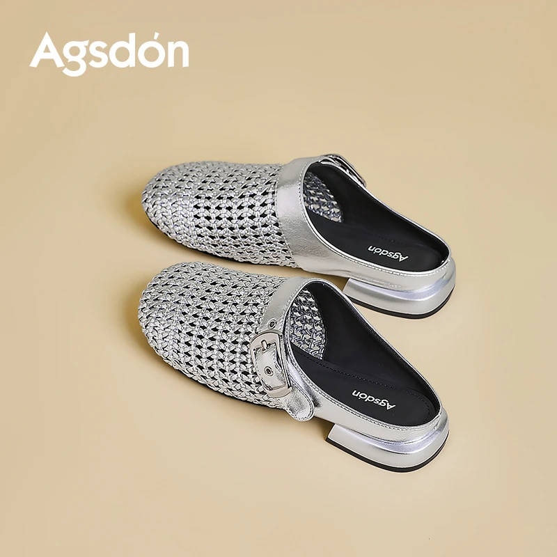 Y奥古狮登编织包头半拖鞋女2025新款夏外穿镂空凉鞋配裙子凉拖鞋Y