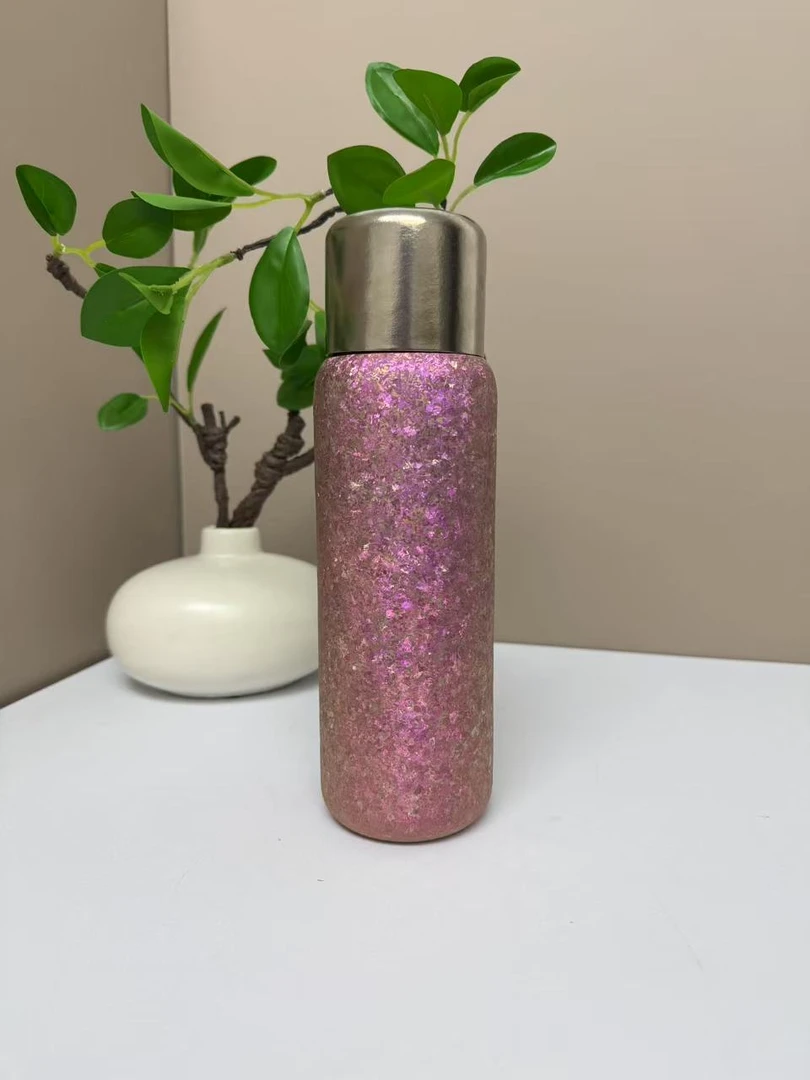 600ml 纯钛冰花机械温显保温杯旅行便携双层