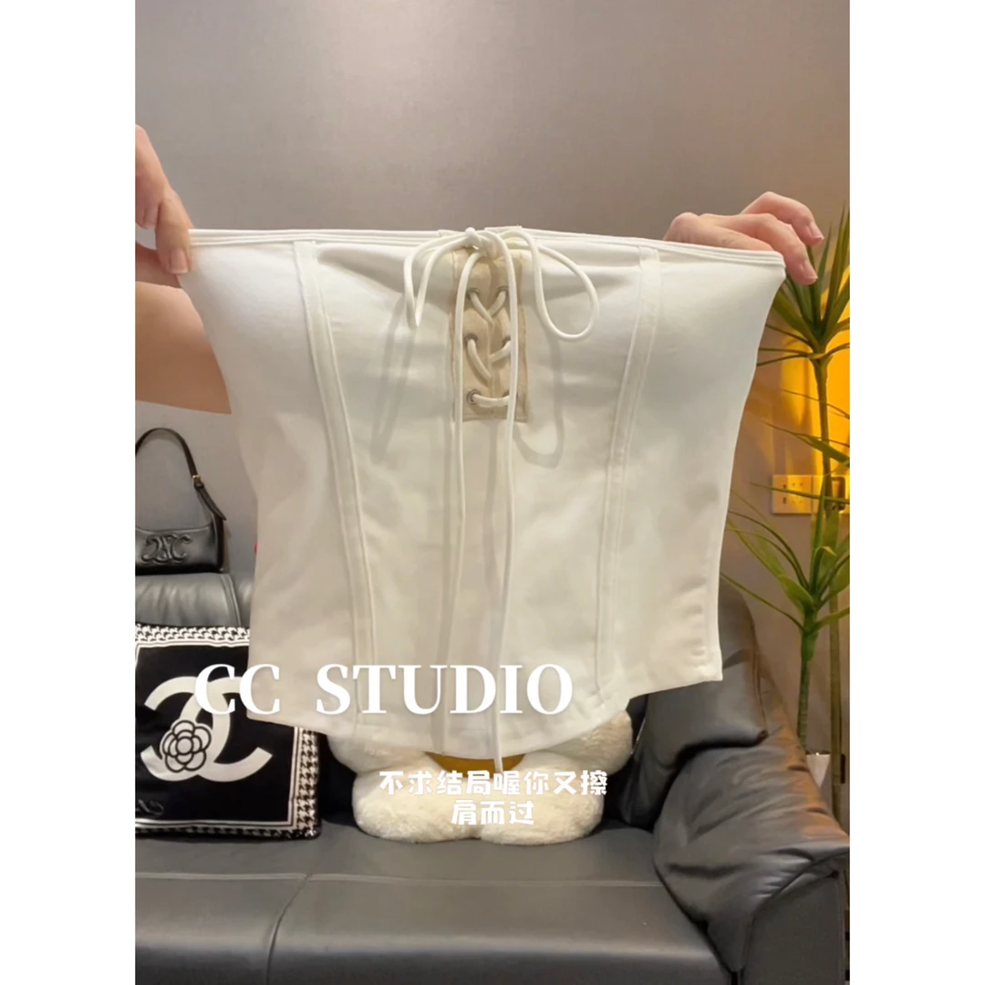 夏2025女士新款ins博主修身绑带抹胸背心上衣