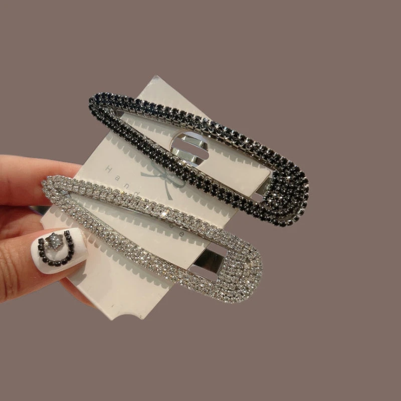 铂思玺夹子头饰发夹边夹侧边黑色一字前额刘海碎发整理水钻BB夹女