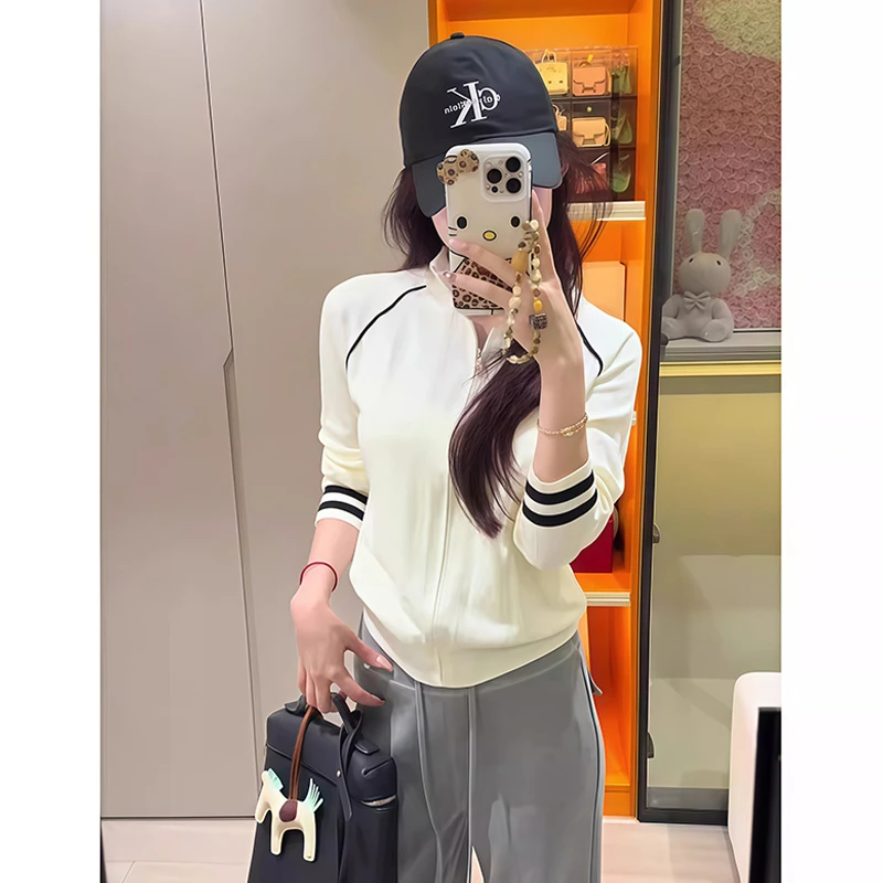 韩系氛围感穿搭拉链毛衣长袖针织开衫女秋冬季宽松慵懒高级感外套