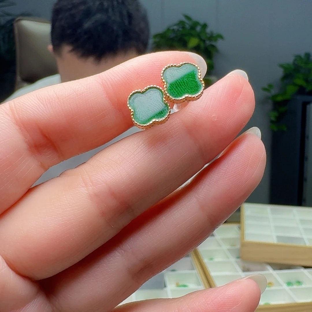 翡翠银S925镶嵌耳饰天然