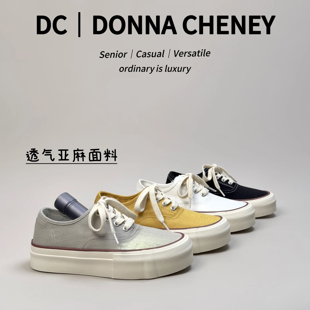 DONNA CHENEY夏季亚麻板鞋女夏季2025羊皮垫透气舒适百搭休闲鞋