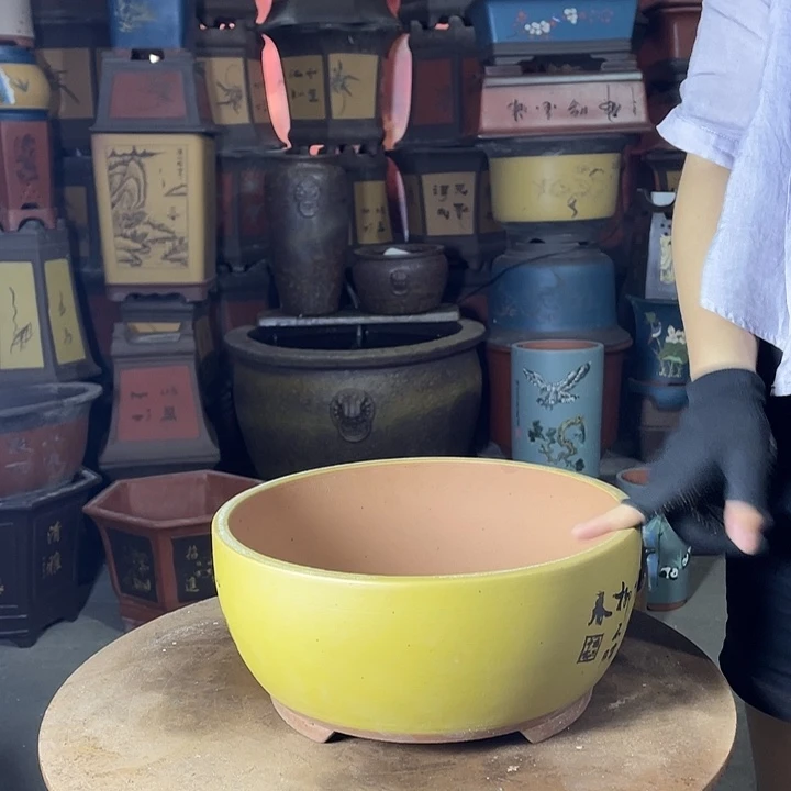 黄色江山如画大号花盆