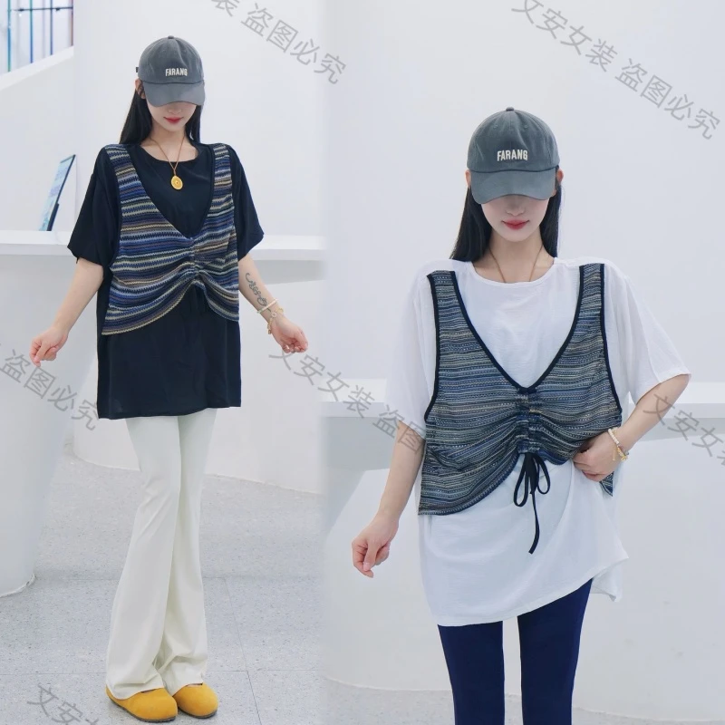 日常休闲百搭时尚宽松假两件短袖T恤80YA99