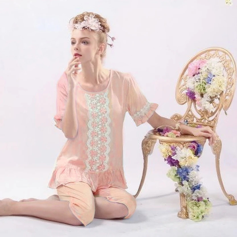 女士七分袖家居服套装夏季薄款甜美时尚休闲睡衣2051