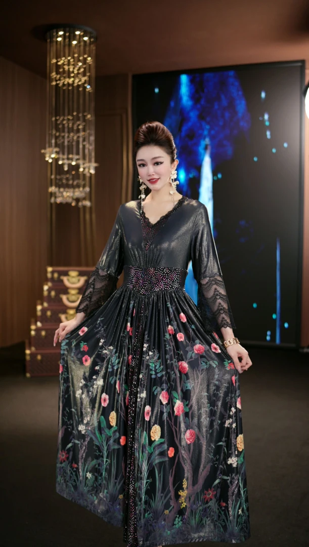 (娴儿)-高贵轻奢宴会大气法式设计师连衣裙D29175