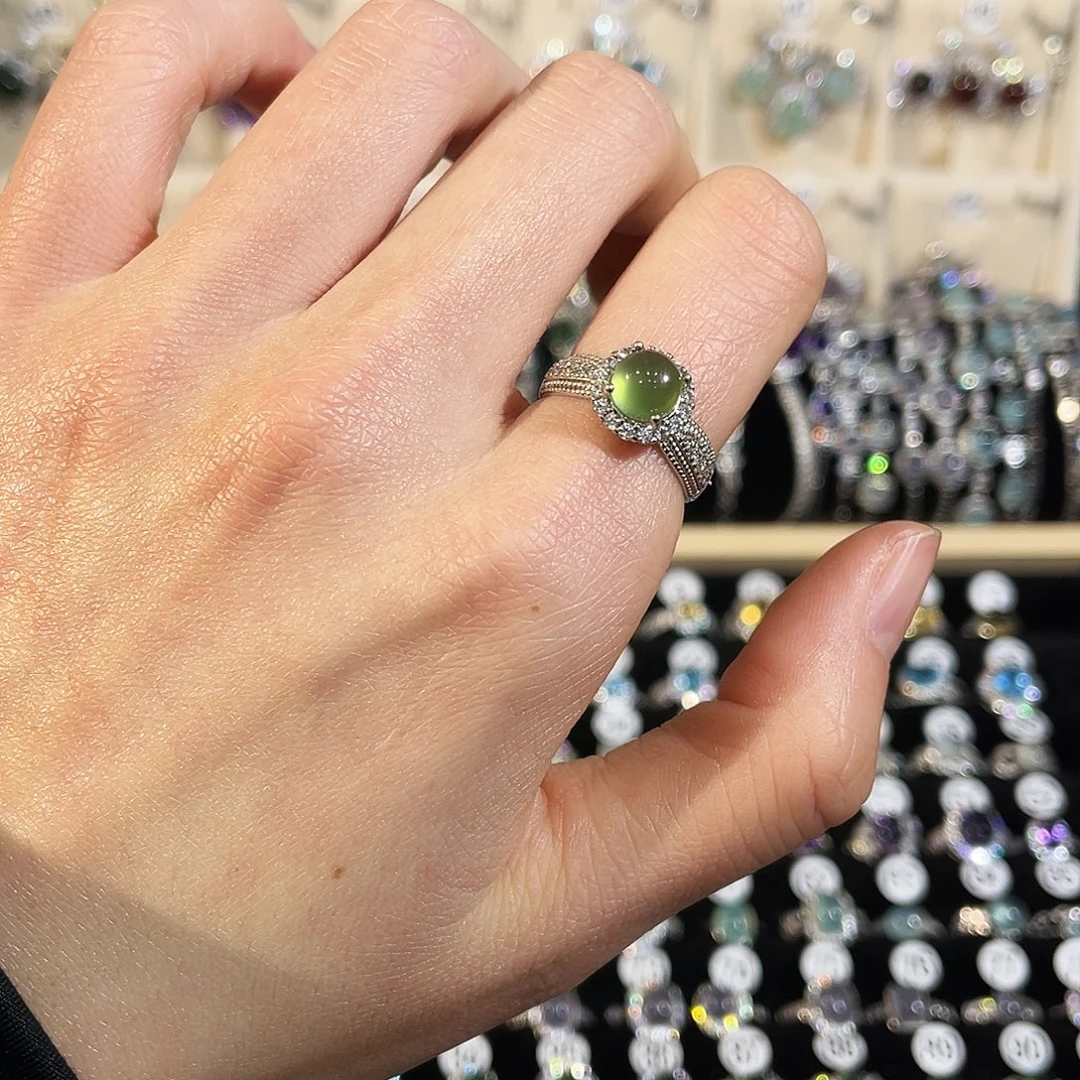 蛇纹石玉银S925镶嵌戒指戒指