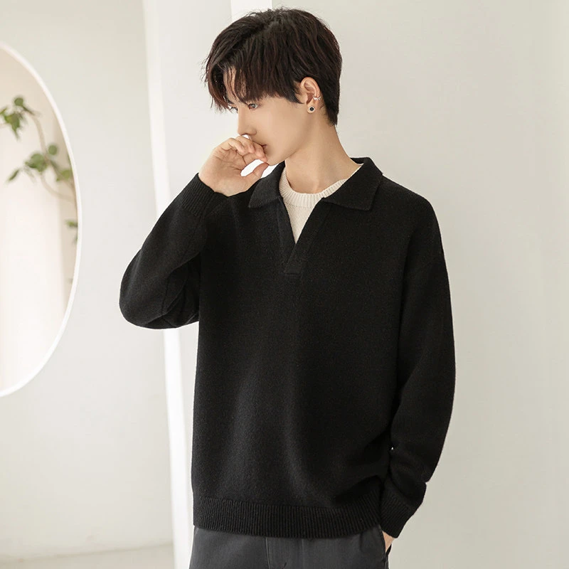 羊毛衣男休闲宽松羊绒打底针织衫假两件男装上衣