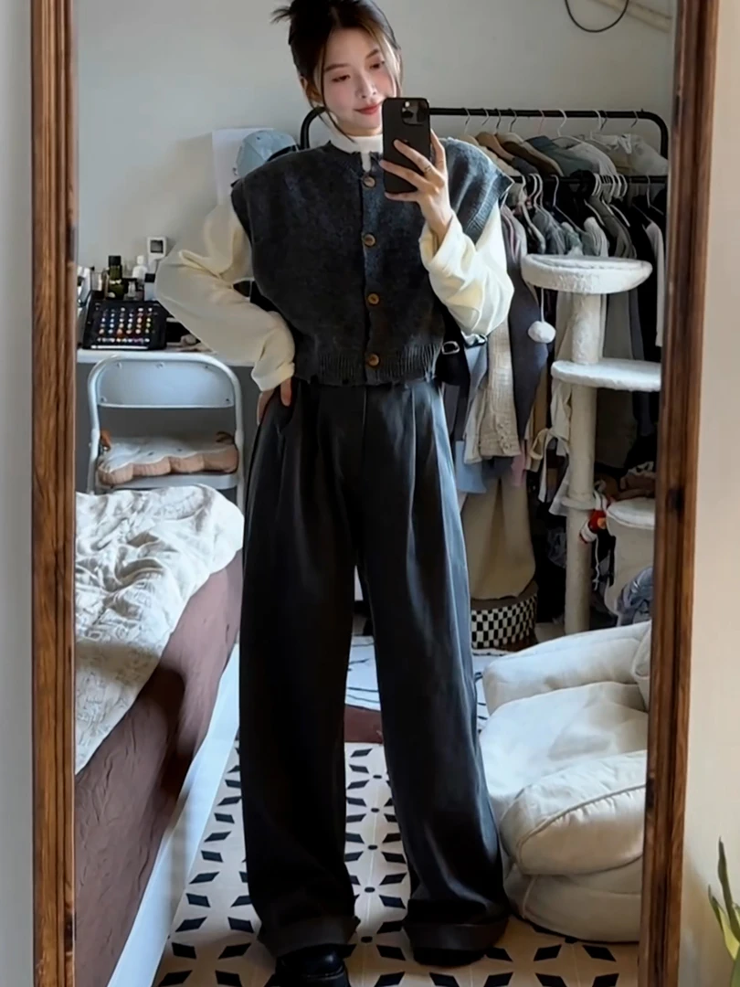 春秋季韩系复古针织马夹内搭上衣休闲宽松遮肉显瘦减龄气质针织衫