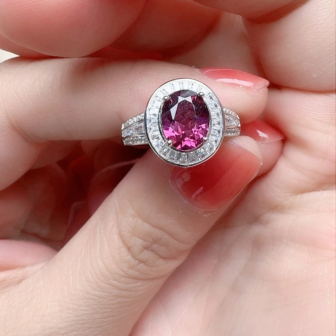 石榴石戒指银S925镶嵌戒指